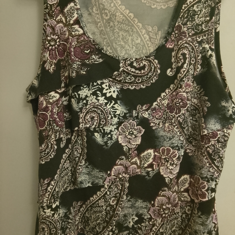 Reitmans Black and Purple Paisley Tank Top